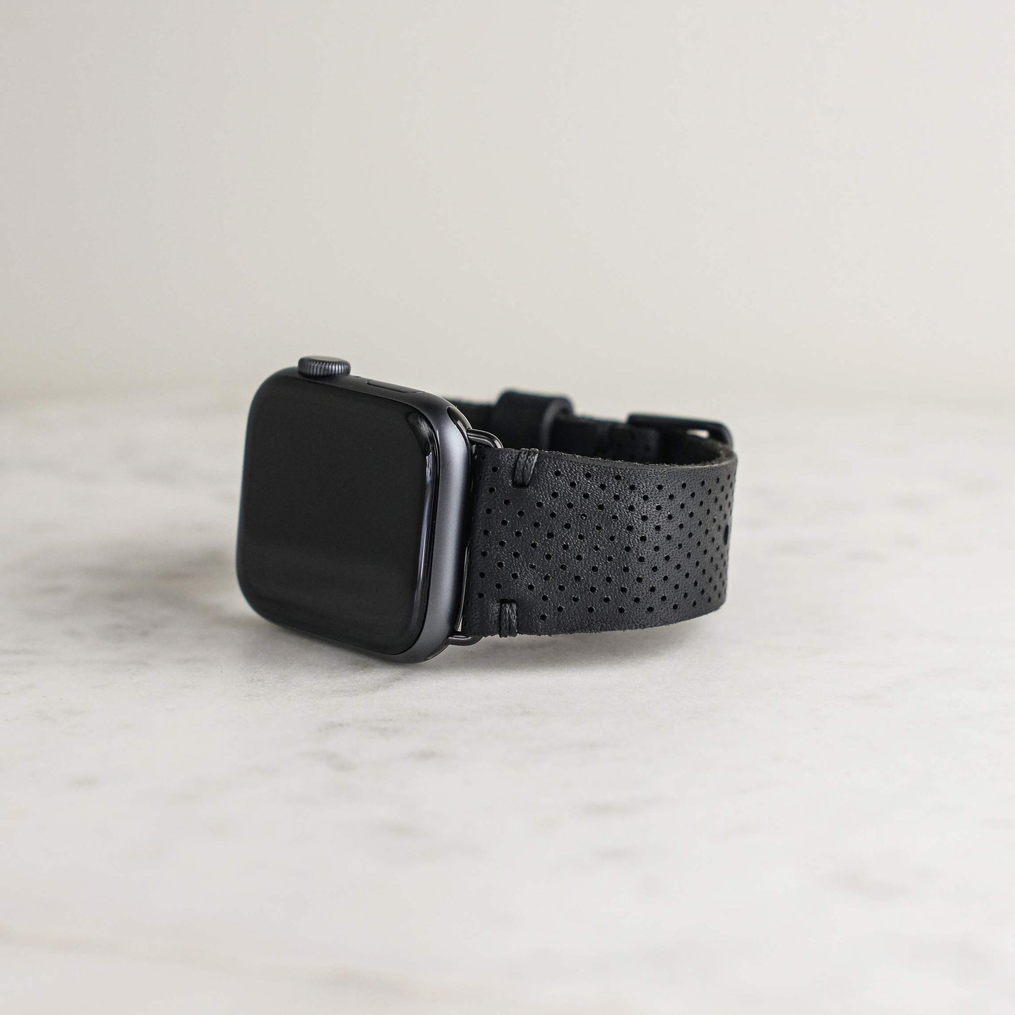 Apple Leather Watch Band | Black | Perforated Design