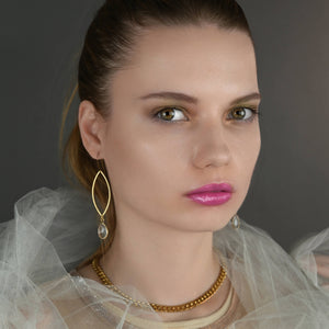 Brass Open Marquise Earrings w/  Labradorite Semi Precious Stone