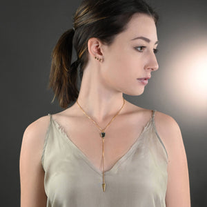 Delicate Brass Y Drop Lariat Necklace w/ Faceted Labradorite Semi-Precious Gemstone