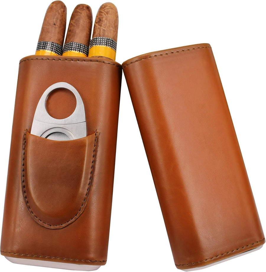 Leather Cigar Case Humidor with Cutter