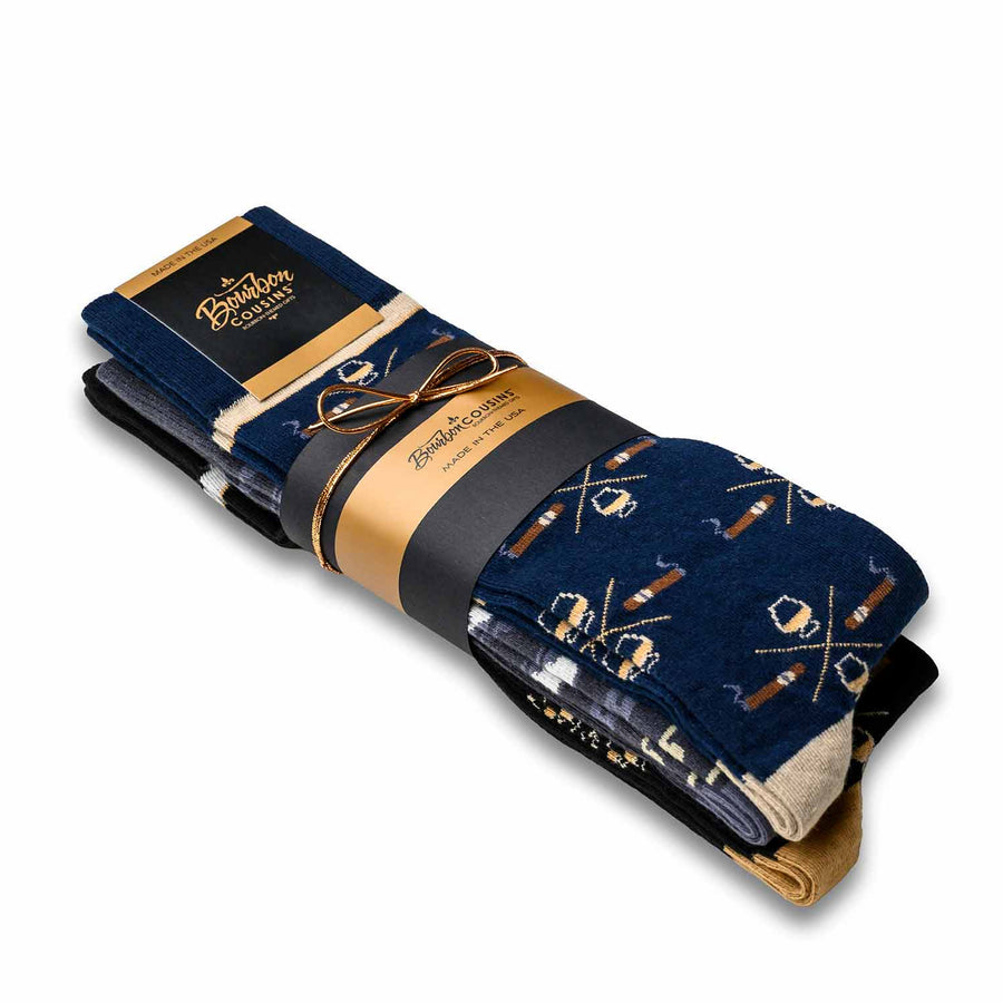 Cigar + Bourbon Bottle 3-Sock Gift Set