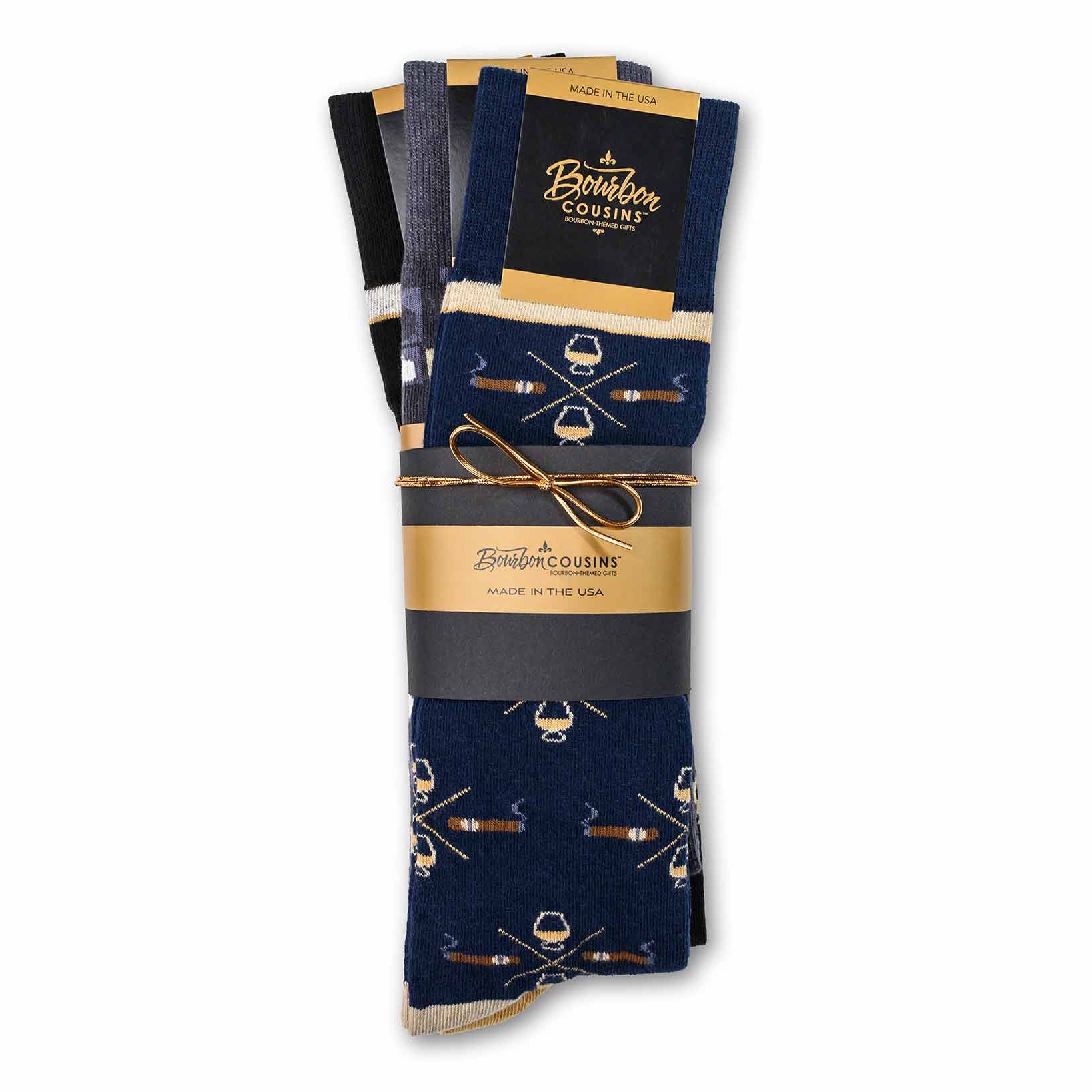 Cigar + Bourbon Bottle 3-Sock Gift Set