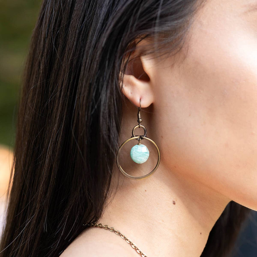 Brass Ring & Amazonite Earrings