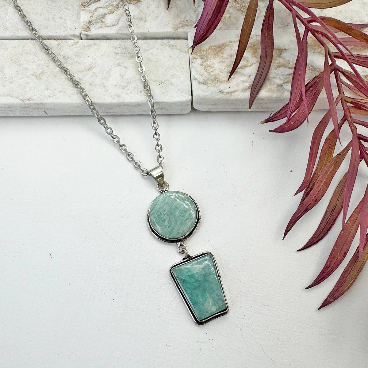Handcrafted Amazonite Double Stone Pendant Necklace