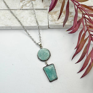 Handcrafted Amazonite Double Stone Pendant Necklace