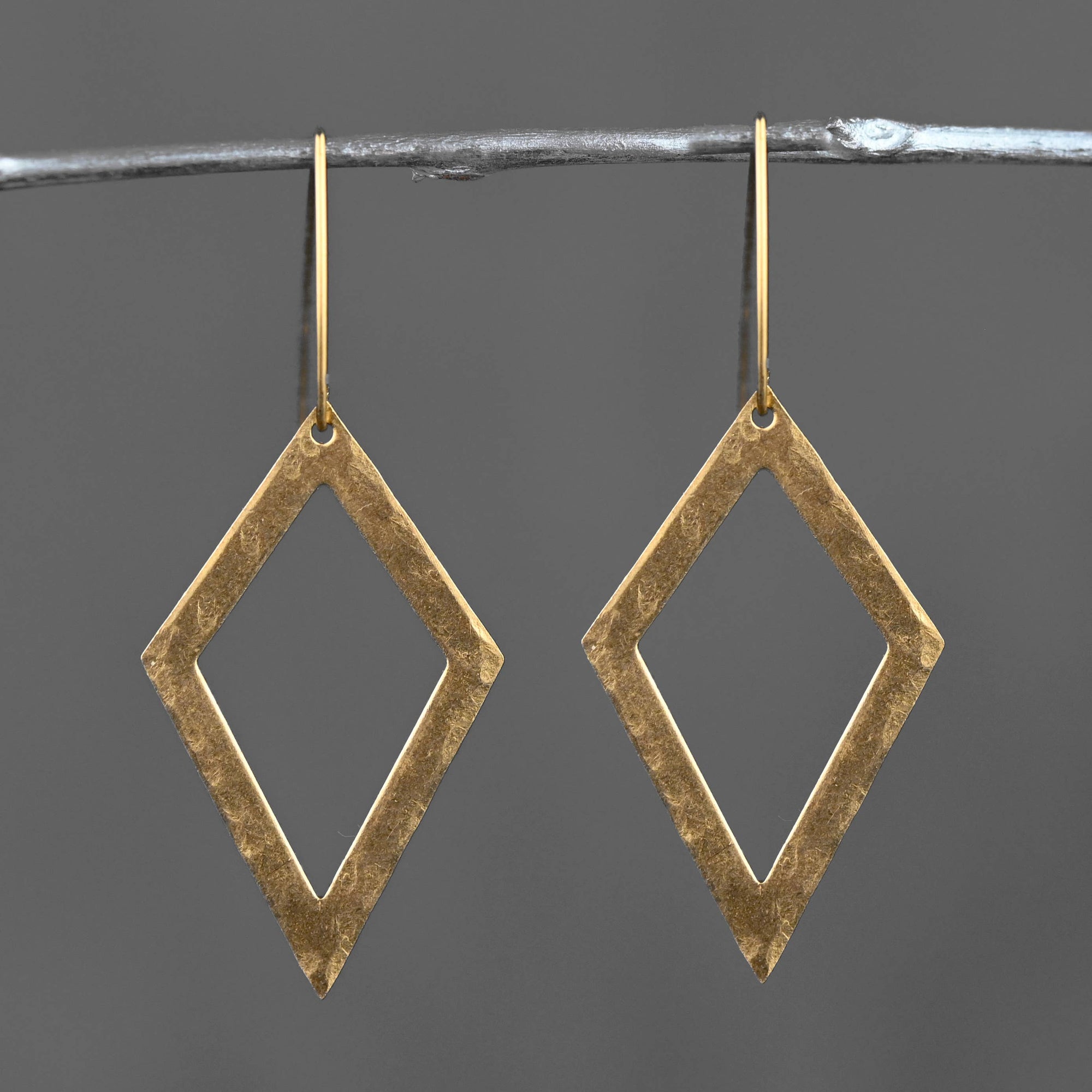 Hammered Brass Open Diamond Earrings