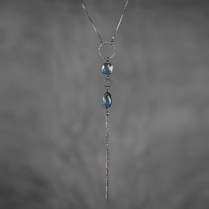Crystal Tassel Necklace on Adjustable Gunmetal Chain