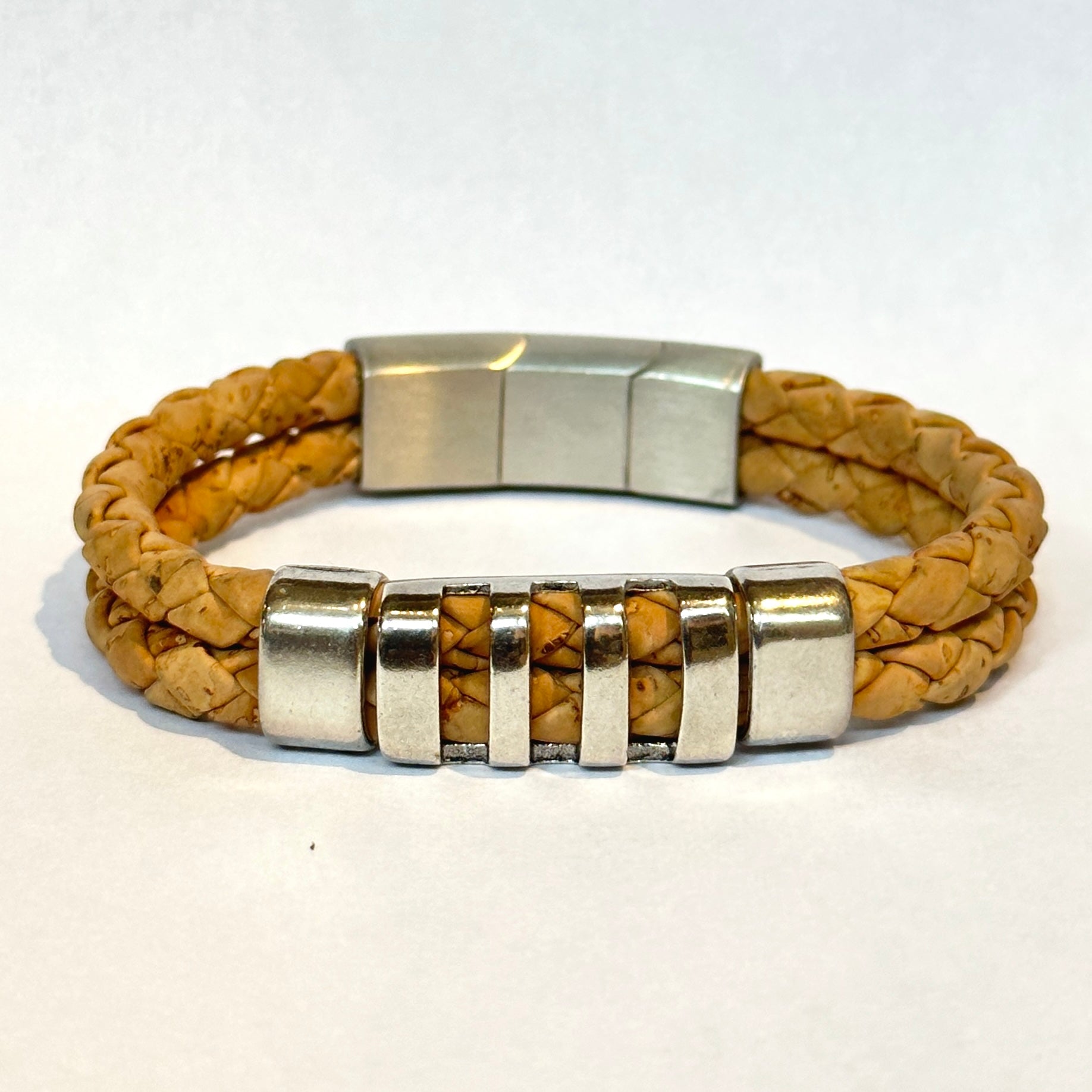 Men's Cork + Silver Bracelet - adjustable