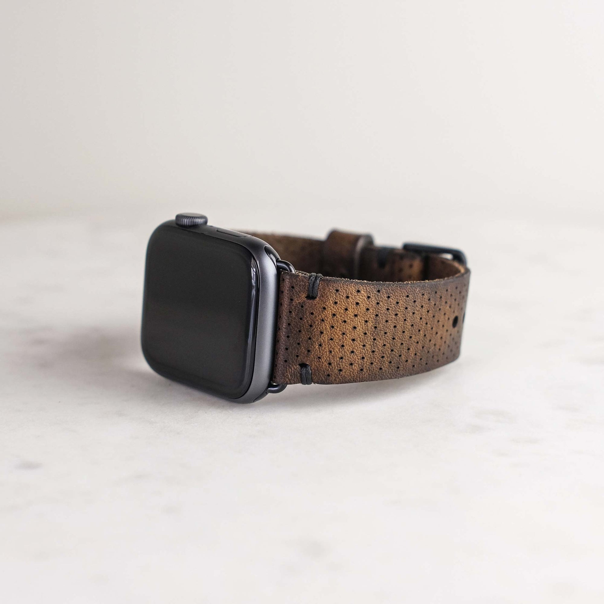 Apple Leather Watch Band | Brown | Perforated Design