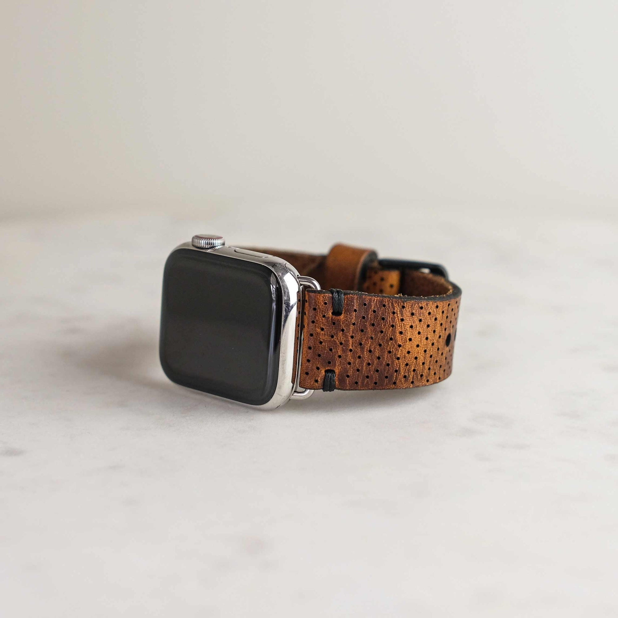 Apple Leather Watch Band | English Tan | Perforated Design