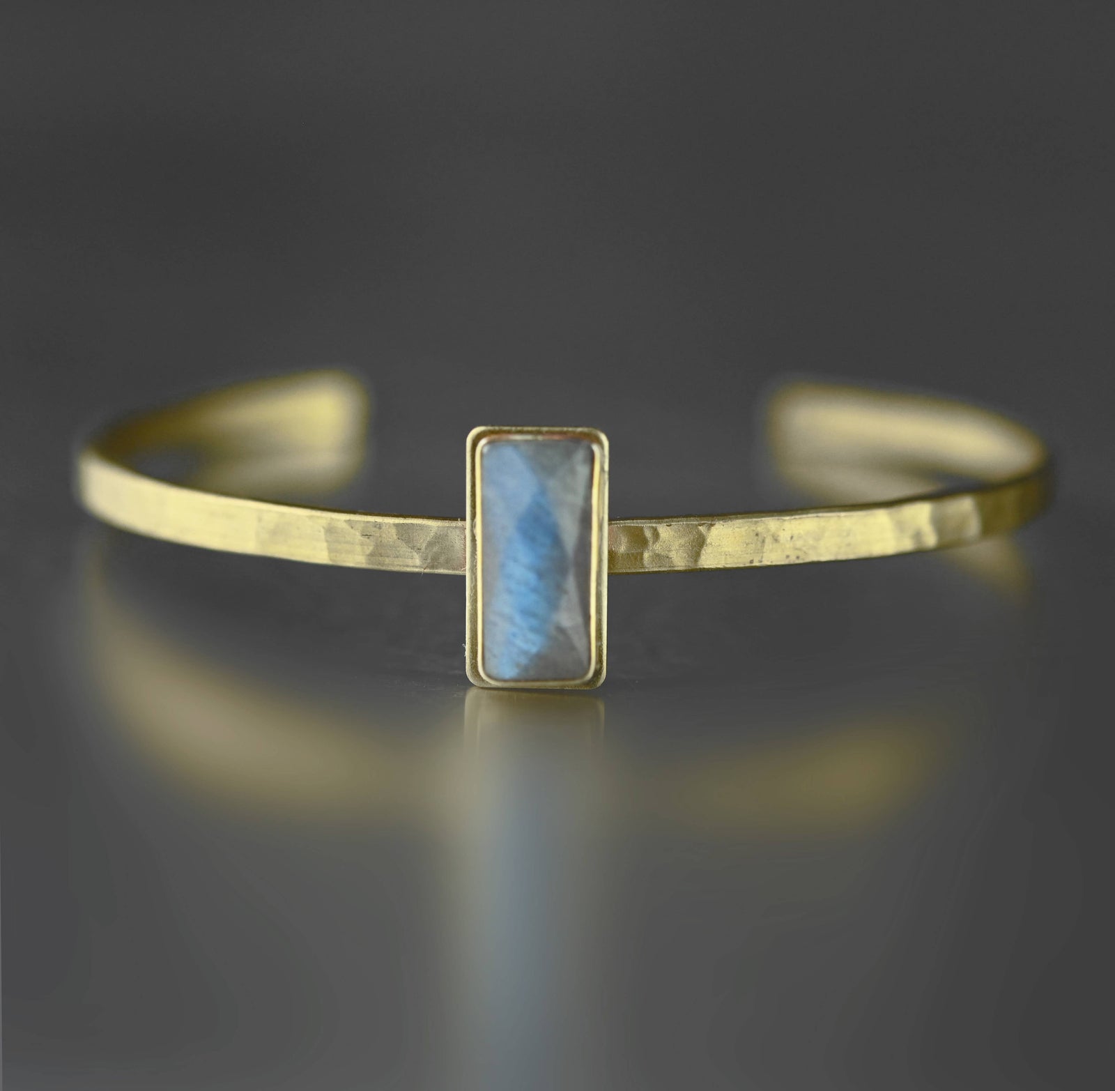 Thin Brass Cuff w/ Amazonite Gemstone