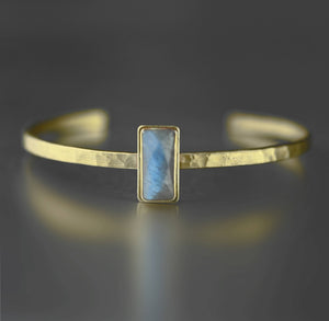 Thin Brass Cuff w/ Amazonite Gemstone