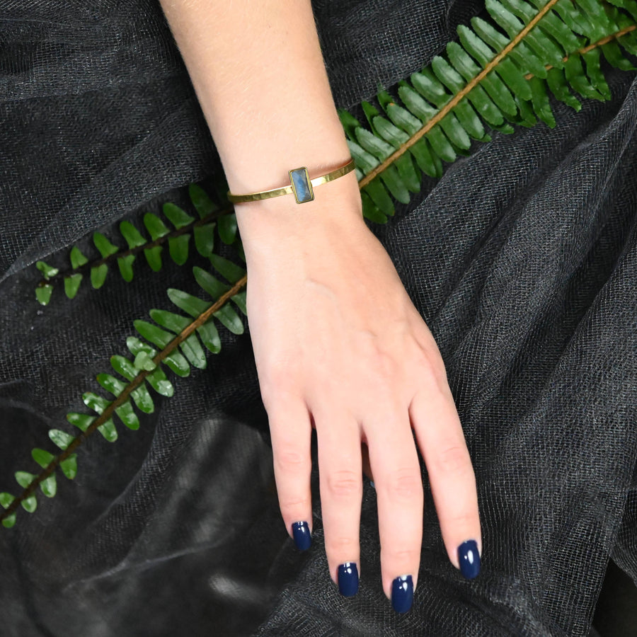 Thin Brass Cuff w/ Amazonite Gemstone