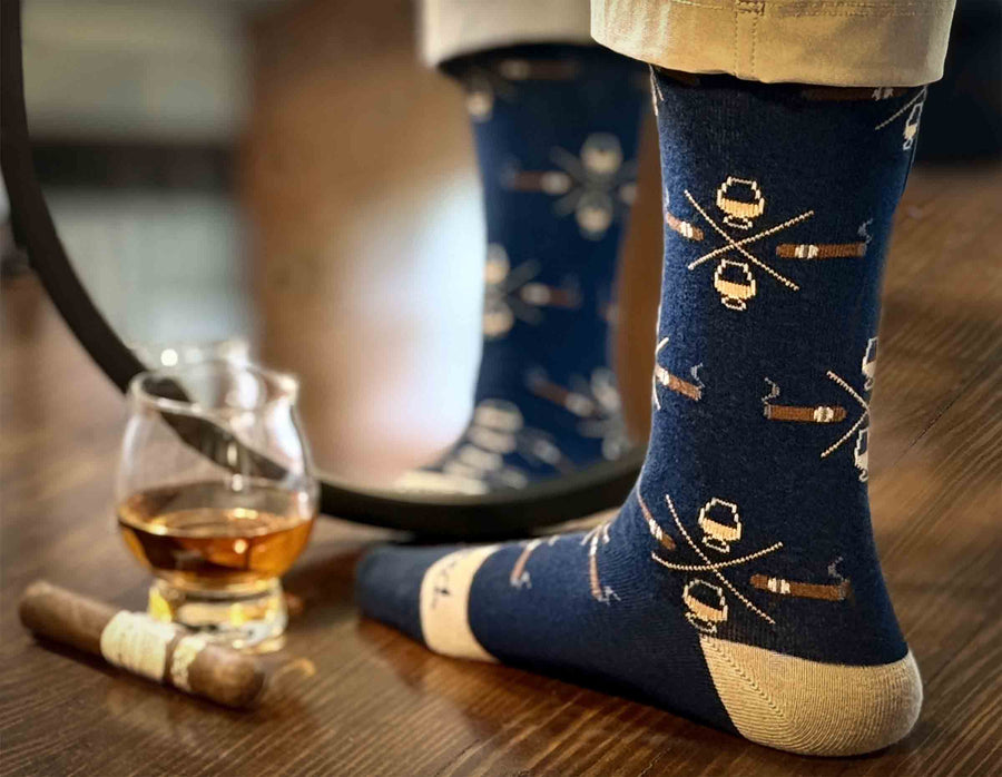 Cigar & Whiskey Glasses Socks | 3-pack | Navy + Tan
