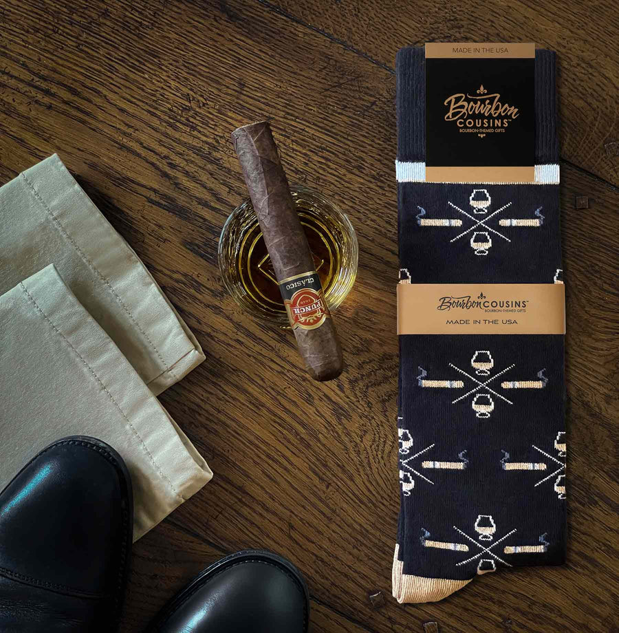 Cigar & Whiskey Glasses Socks | 3-pack | Black + Tan