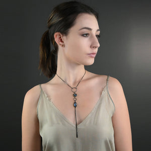 Crystal Tassel Necklace on Adjustable Gunmetal Chain