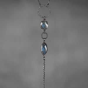 Crystal Tassel Necklace on Adjustable Gunmetal Chain