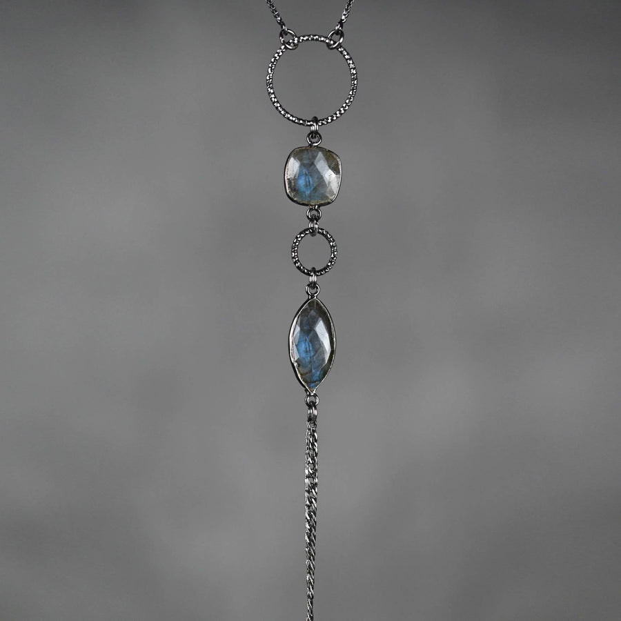 Crystal Tassel Necklace on Adjustable Gunmetal Chain