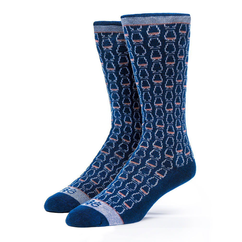 Whiskey Glasses Socks | Navy + Brown