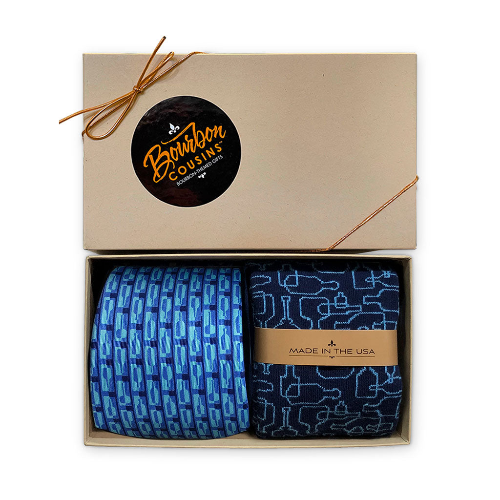 Bourbon Row Tie + Sock Gift Set | Navy + Arctic Blue