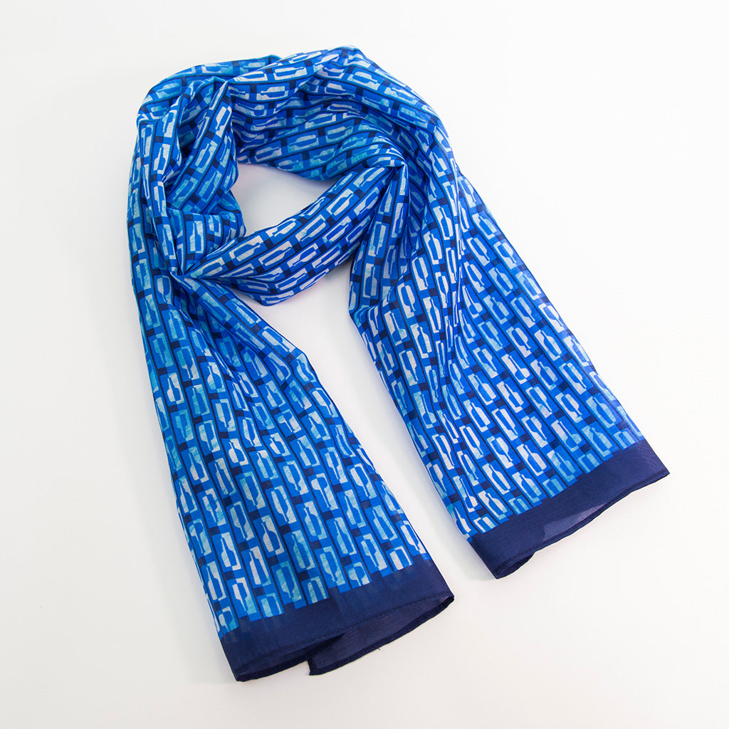 Bourbon Row © Scarf | Navy + Royal Azure Blue + Watercolor Wash made of silk-cotton