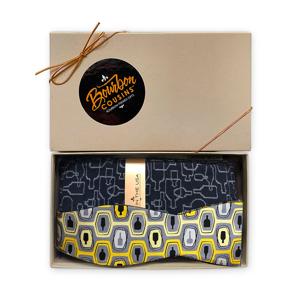 Bourbon Fest© Bow Tie + Sock Gift Set | Gold + Gray
