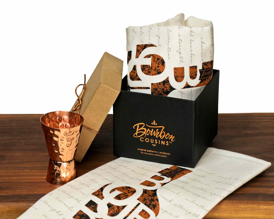 Bourbon Lovers Bar Towel + Copper Jigger Gift Set