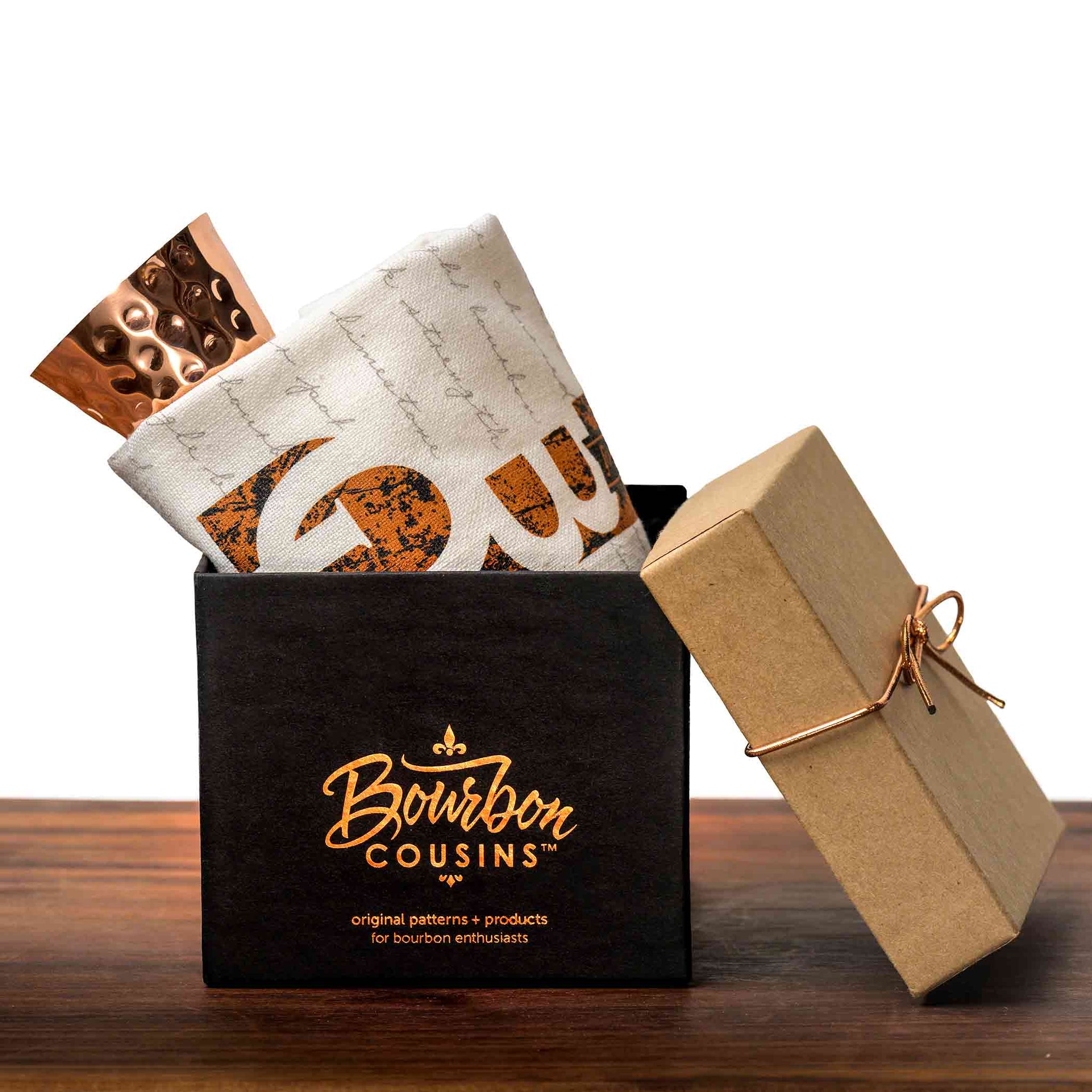Bourbon Lovers Bar Towel + Copper Jigger Gift Set - Bourbon Cousins