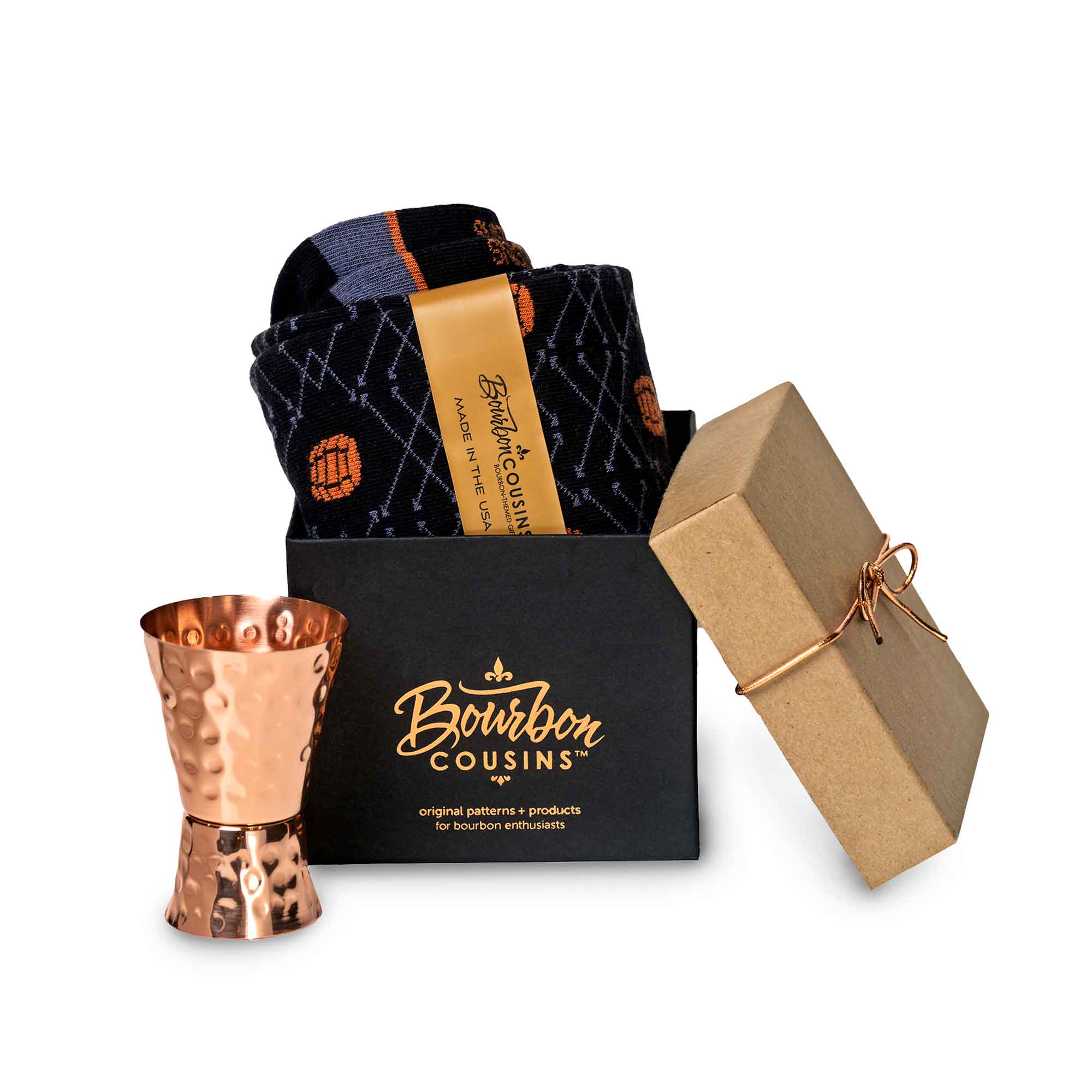 Copper Jigger + Barrel Pick Sock Gift Set