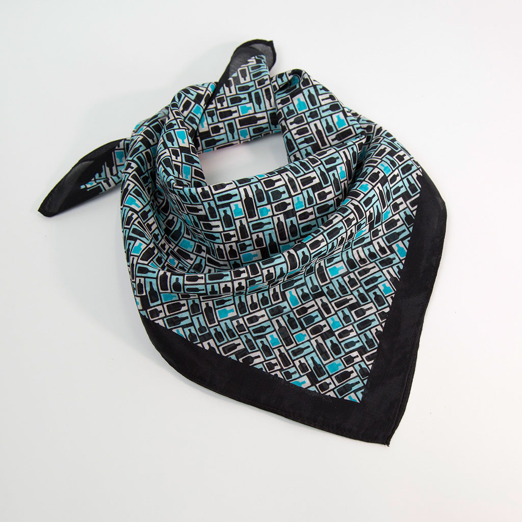 Retro Bourbon© Neckerchief | Black + Aqua made of silk-cotton