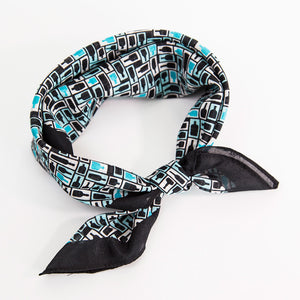 Retro Bourbon© Neckerchief | Black + Aqua made of silk-cotton