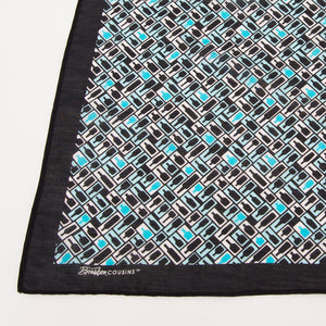 Retro Bourbon© Pocket Square | Black + White + Aqua made of Silk-Cotton