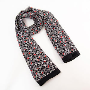 Retro Bourbon© Scarf | Black + White with gray + red accents make of silk-cotton